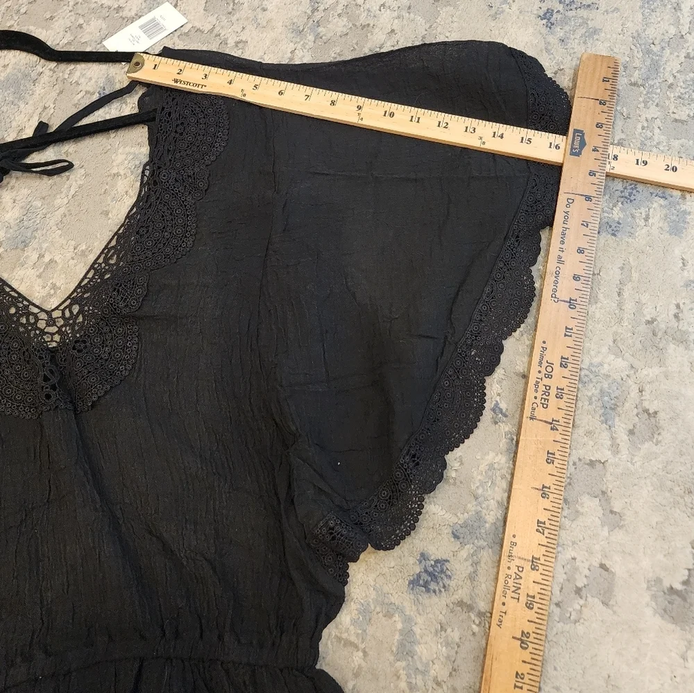 NWT Eberjey M/L Black Sol Liberty Lace‎ Trimmed Romper Swim Cover-Up Beachy